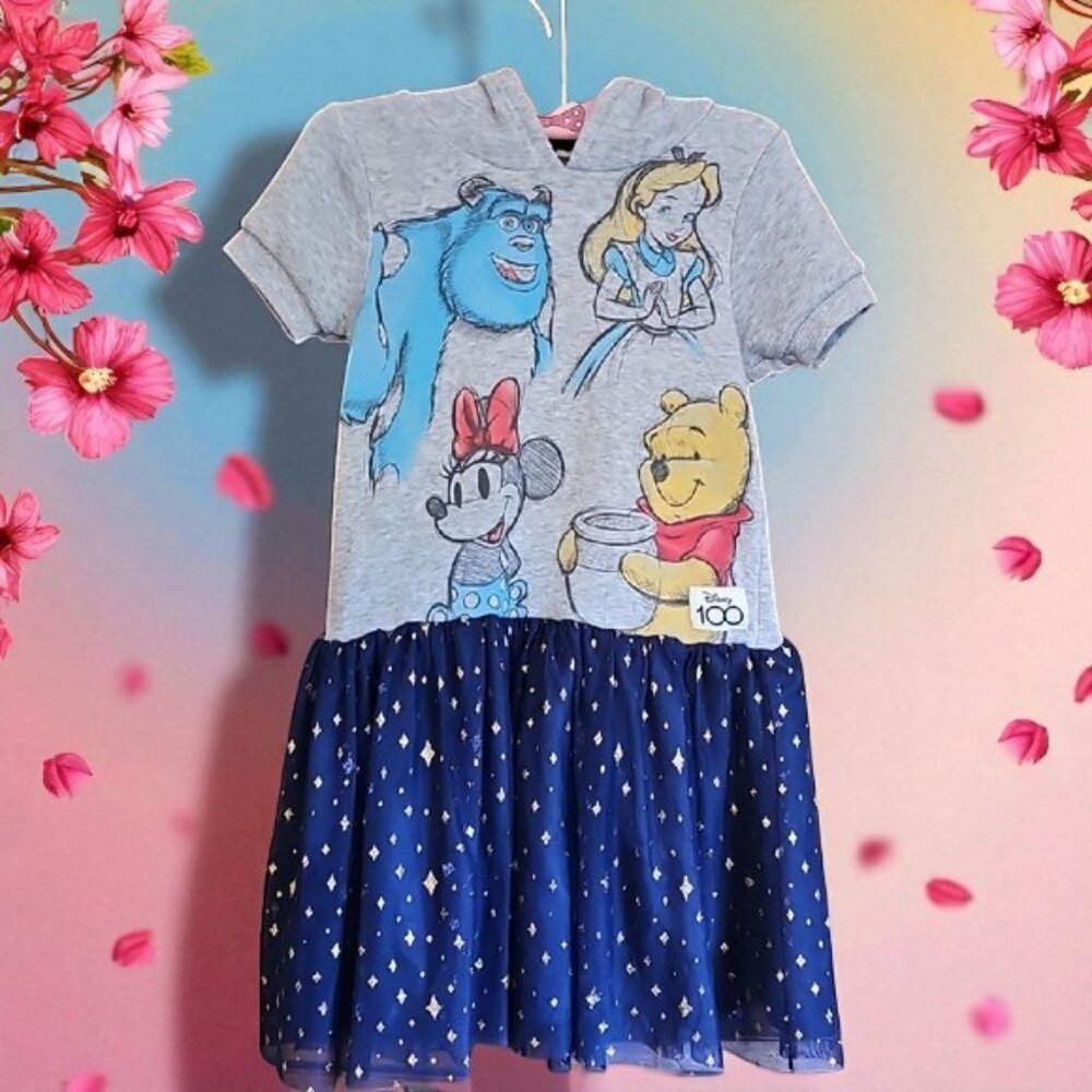 Disney Hooded Dress with Tulle Skirt 100 years Winnie the Pooh Mickey Mouse 7/8